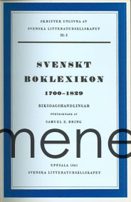 Bring, Samuel E.: Svenskt boklexikon 1700–1829. 2