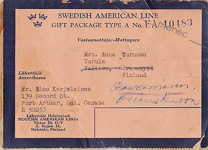 Ruotsin Amerikan Linja / Viktor Ek Oy, Gift Package Type A 