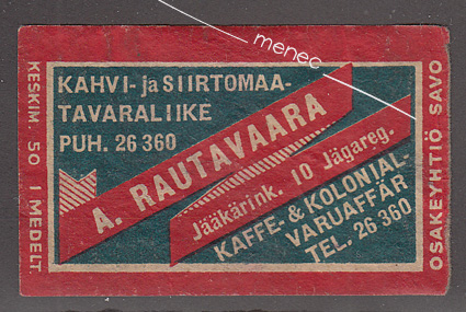 Kauppiasetiketti, Kahvi- ja siirtomaatavaraliike A. Rautavaara 