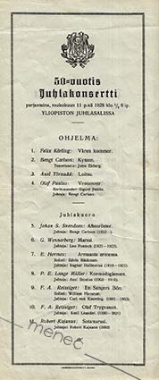 YS. 50-vuotisjuhlakonsertti yliopiston juhlasalissa 