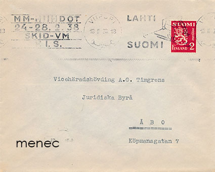 Kirjelähetys, 18.2.1938 A. G. Timgren'in lakiasiain toimistolle Turkuun 