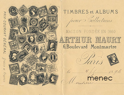 Pariisilaisen postimerkkiliikkeen taitettava kuitti kuoressa, 4.5.1896 