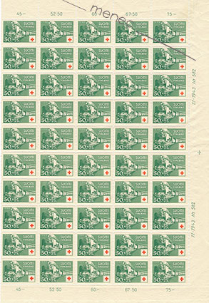 Punainen Risti 1944, 0,50+0,25, puoliarkki 50 kpl 