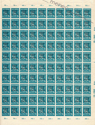 Kenttäpostia, 3,50 mk, kokoarkki 100 kpl 