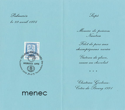 Nordia 1975, Menu Postimuseon päivän leimalla 