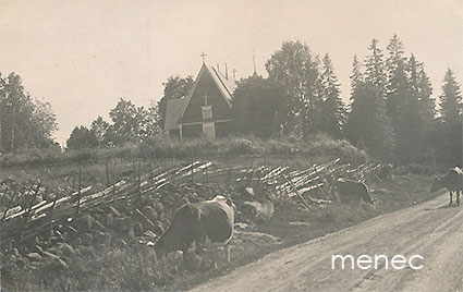 Honkilahti, kylätie ja lehmiä, kirkko 