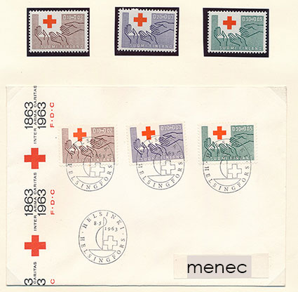 Punainen Risti 1963, 3 kpl + FDC