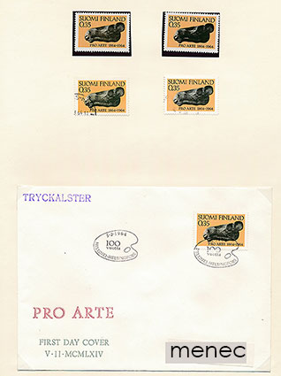 Suomen taiteilijaseura 100 vuotta 1963, 4 kpl + FDC 