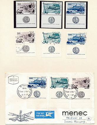 Israel, historiallisia satamia 1967, 6 kpl + FDC 