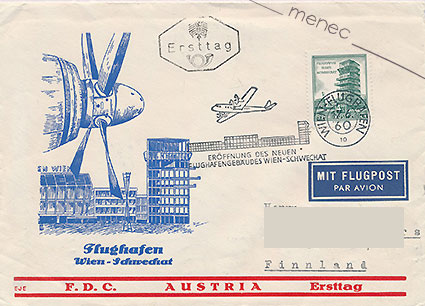 Itävalta, Wien-Schwechatin uusi lentokenttärakennus 1960, FDC 