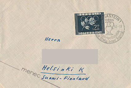 Itävalta, Helsingin/Oslon olympialaiset 1952, kirjelähetys Suomeen 