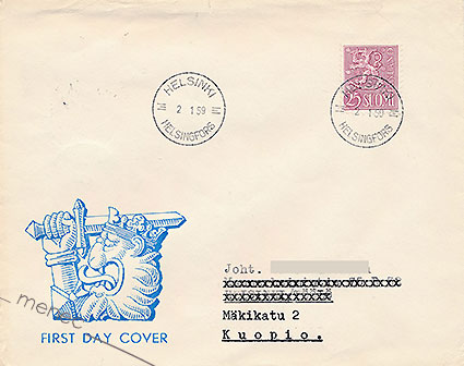 Yleismerkki 25 mk 1959, FDC 