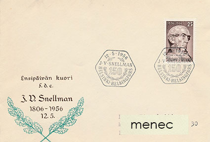 J. V. Snellman 150 vuotta 1956, FDC 