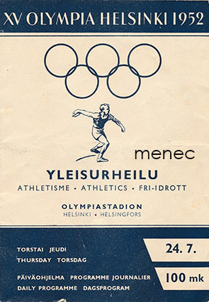 XV Olympia Helsinki 1952. Yleisurheilu, Olympiastadion torstai 24.7. Päiväohjelma 