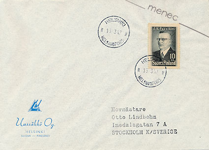 J. K. Paasikivi 1947, 10 mk, FDC 