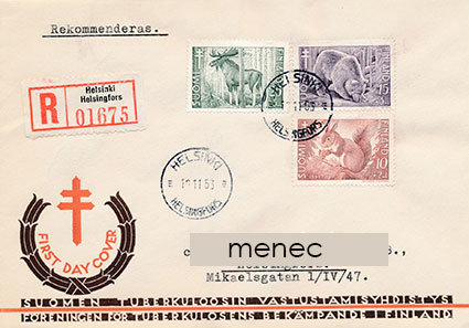 Tuberkuloosi 1953, FDC, kirjattu 