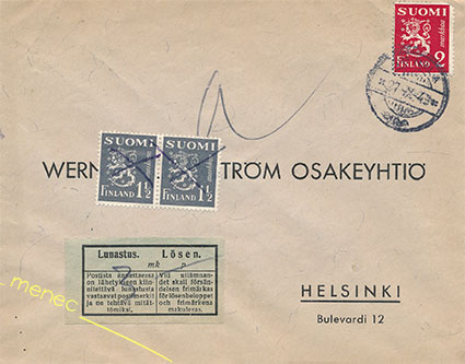 Postilähetys 1943, Lunastus 2(+2x1,5)mk 