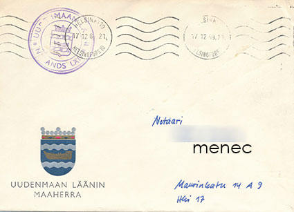 Postilähetys 1969, Uudenmaan läänin maaherra, virkakirje 