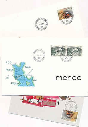 Ahvenanmaa, uudet merkit 27.4.1987, Färgsundin silta ja palokuntatoiminta, 6 kpl ja 2xFDC sekä maksimi 