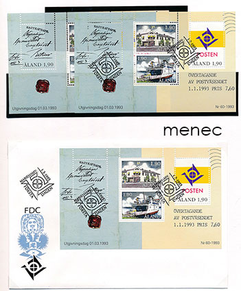 Ahvenanmaa, oma posti 1993, 2 x pienoisarkki ÅBL 2 + FDC 