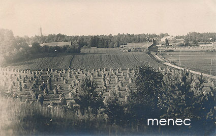 Loppi, peltomaisema, taustalla kirkko 