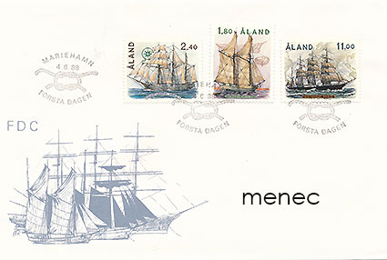 Ahvenanmaa, Purjelaivoja 1988, 3 kpl, 2xFDC ja maksimi 