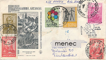 Argentiina, postilähetys Suomeen 1968, FDC 