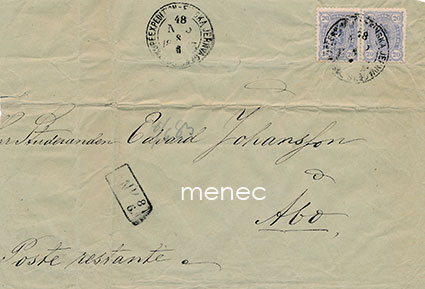 Postilähetys 1883, 2x20p, Finska järnvägens Postkupéexpeditionen 