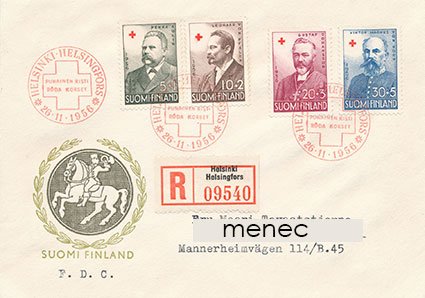 Punainen Risti 1956, FDC, kirjattu 