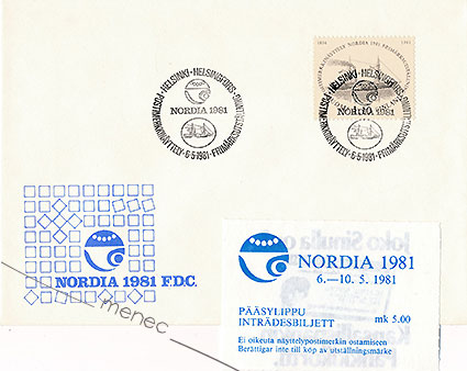 Nordia postimerkkinäyttely 1981, FDC + pääsylippu 