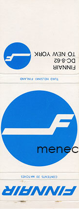 Tulitikkuetiketti, litteä, Finnair, DC-8-62 to New York 