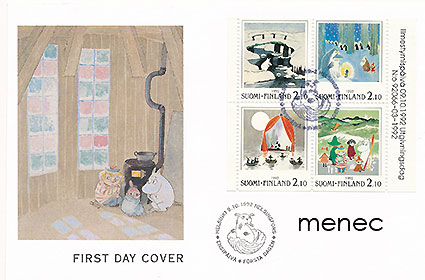Nordia 1993 -postimerkkinäyttely, 1992, muumit, V17, FDC 