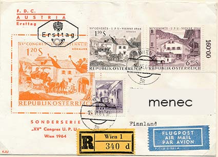 Itävalta, UPU-postikongressi 1964, 1 kpl + 4xFDC 