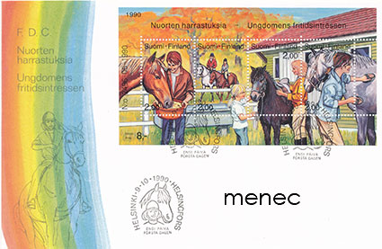 Nuorten harrastuksia, ratsastus, 2x pienoisarkki BL6 + FDC 