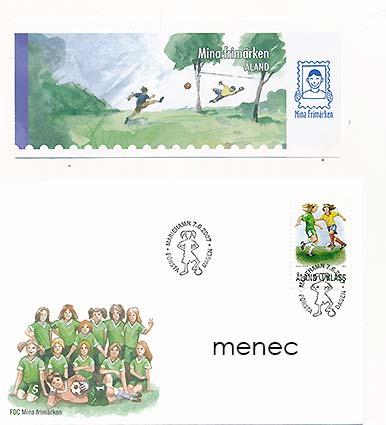 Ahvenanmaa, omakuvamerkki 2007, tyttöfutis, 2 x vihko V2 + FDC 