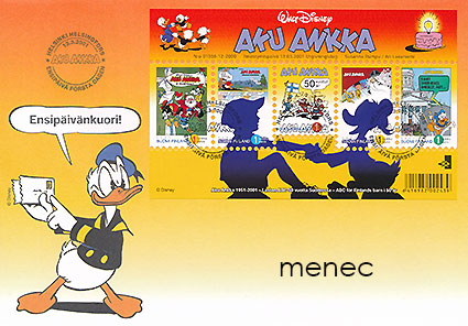 Aku Ankka 2001, BL26, pienoisarkki + FDC 