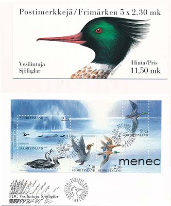 Vesilintuja 1993, 2x postimerkkivihko V22 + FDC 