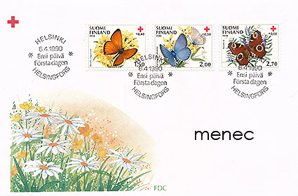 Punainen Risti 1990, perhosia, 6 kpl + FDC + maksimi 