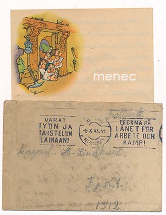 Kenttäpostikirje 1941 Disney-kirjepaperilla 