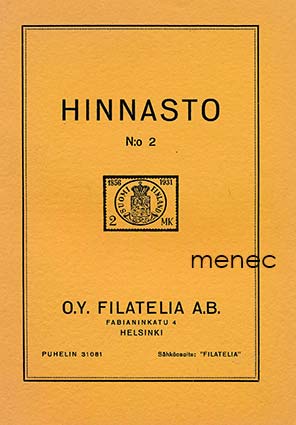 O.Y. Filatelia A.B. Hinnasto N:o 2 