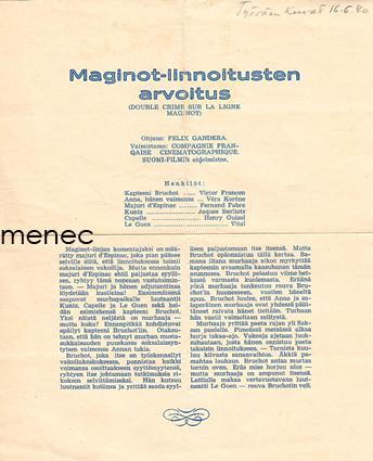 Maginot-linnoitusten arvoitus, elokuvamainos 