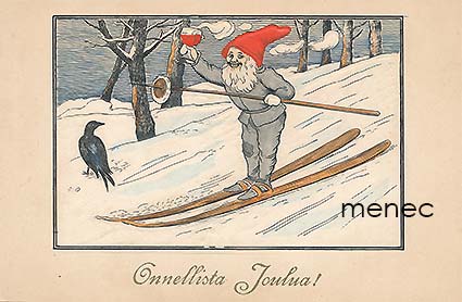 Onnellista joulua! Tonttu ja glögilasi 