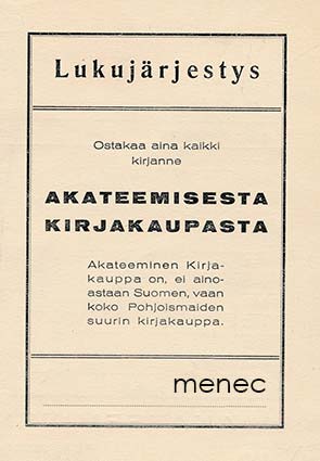 Lukujärjestys, Akateeminen Kirjakauppa 