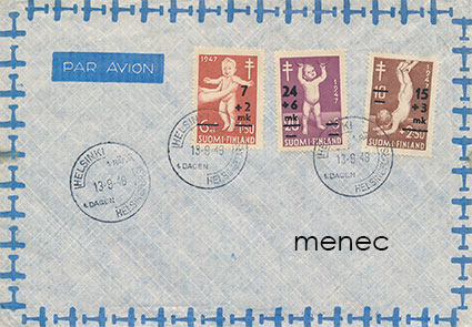 Tuberkuloosi 1948, päällepainamat, FDC 