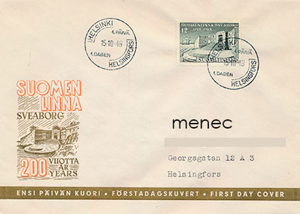 Suomenlinna 200 vuotta 1948, FDC 
