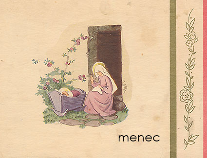 Wendelin, Martta - Maria keinuttaa Jeesus-lasta keinussa, kolmiosainen taittokortti 
