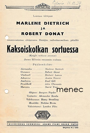 Kaksoiskotkan sortuessa, elokuvaesite 