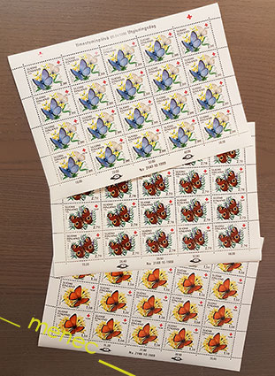Punainen Risti 1990, perhosia, arkit 3x20 kpl 