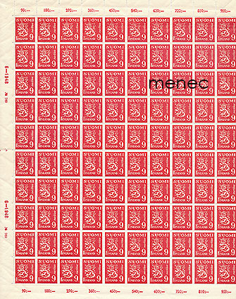 Yleismerkki 1948, 9 mk, arkki 100 kpl 