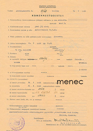 Lentorykmentti 2:n komennustodistus 1948, kotiuttaminen 